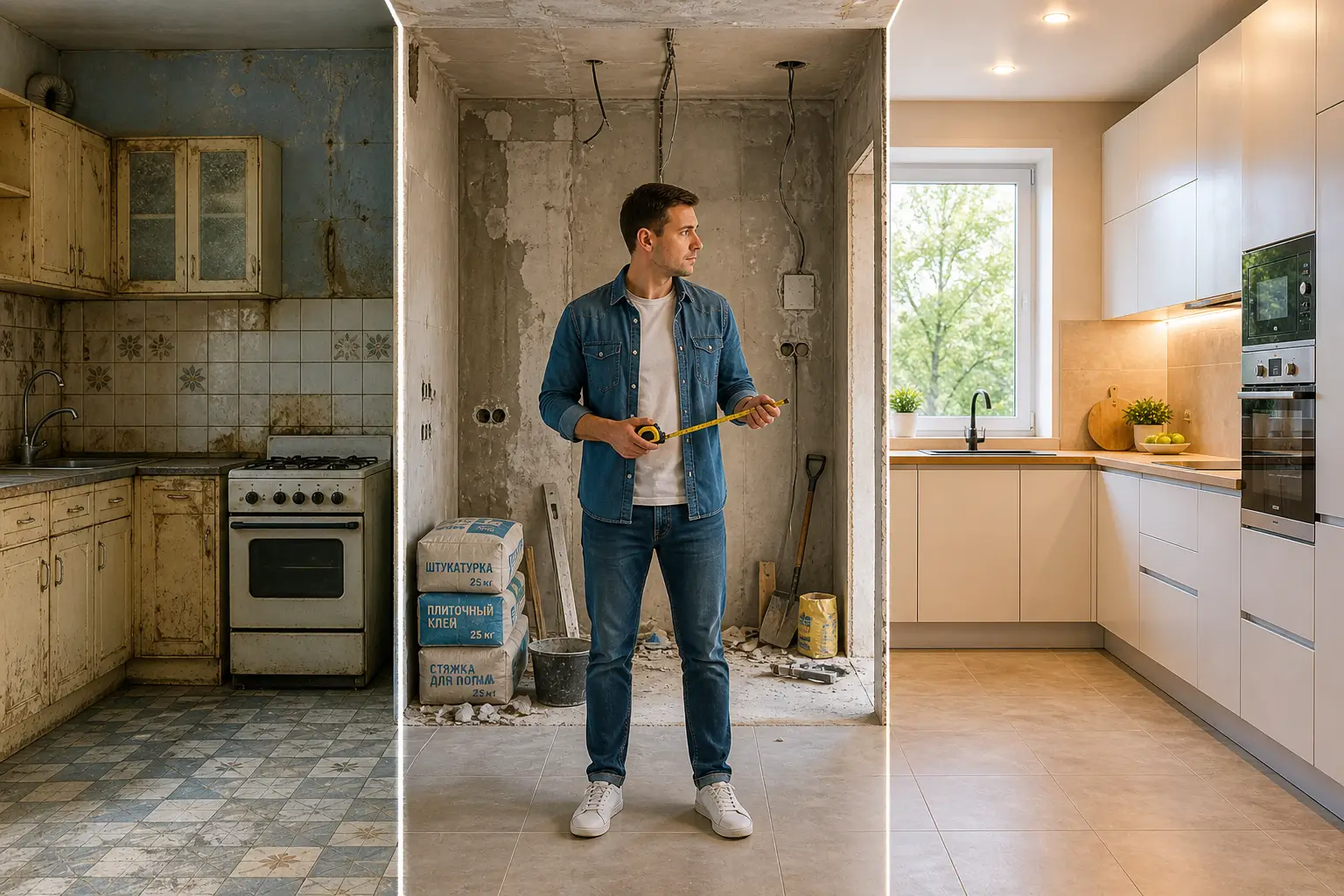 kitchen renovation stages before after comparison
