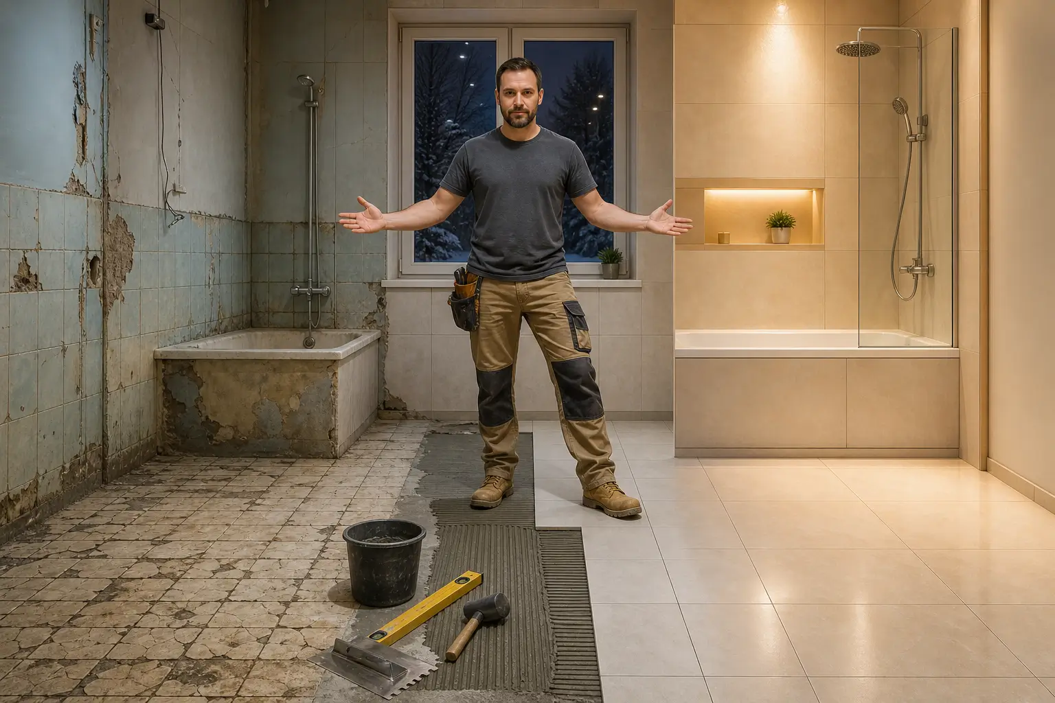 bathroom floor tile before after