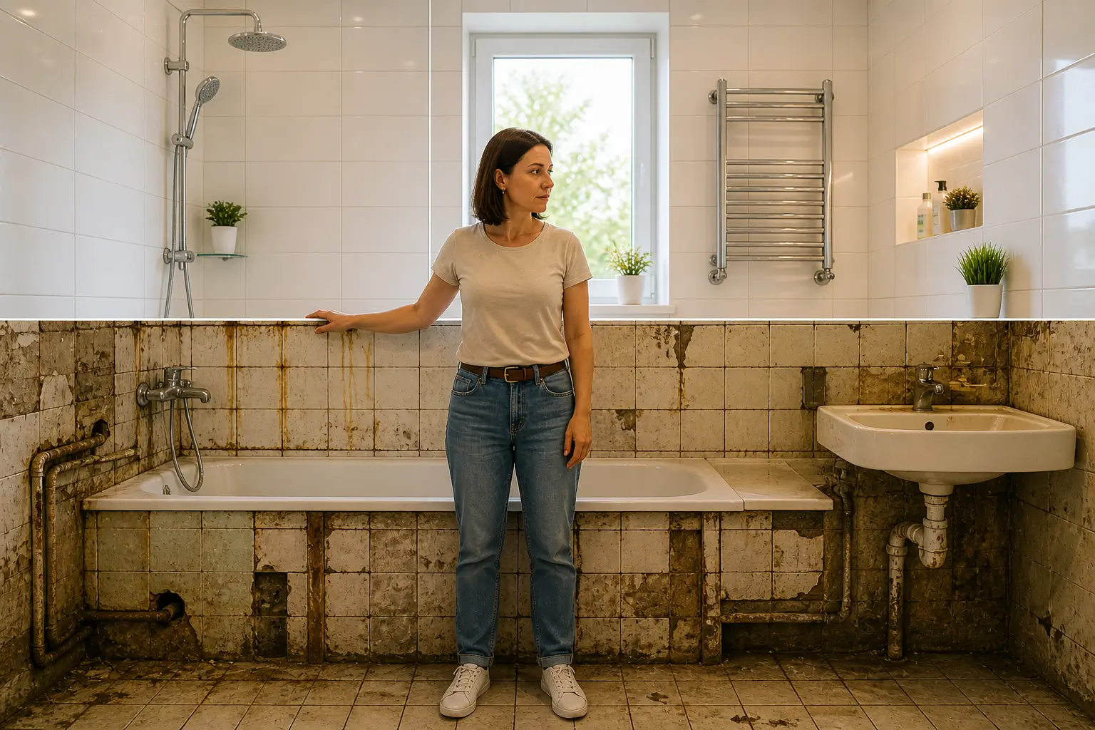 bathroom before after tile renovation split